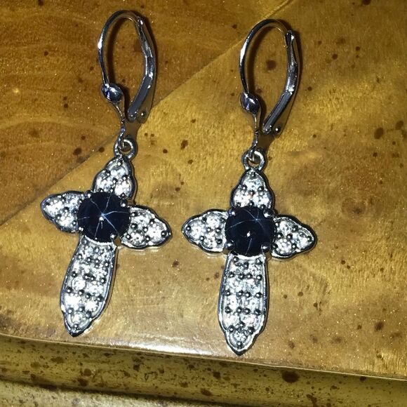 Natural Star Sapphire Sterling Silver Earrings - Picture 2 of 8